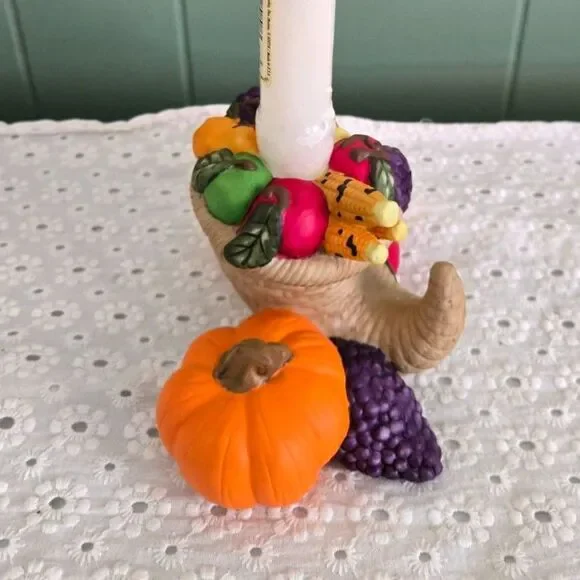 Partylite Cornucopia Taper Candle Holder Autumn Thanksgiving w/Candle - Picture 3 of 7